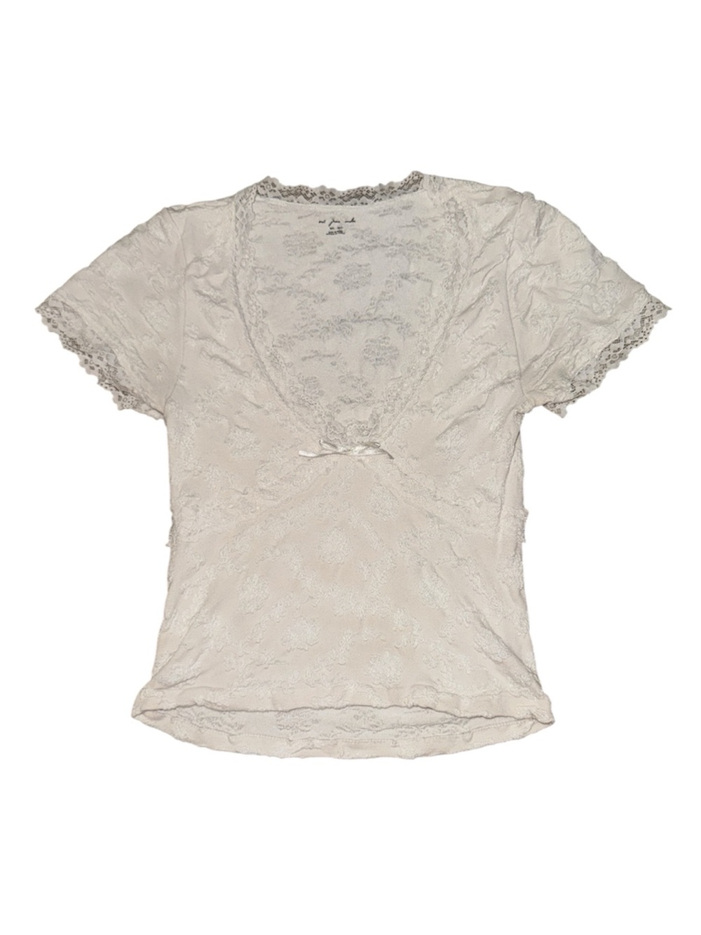 Out From Under White Floral Lace Short Sleeve Top M/L Bow Lingerie Coquette